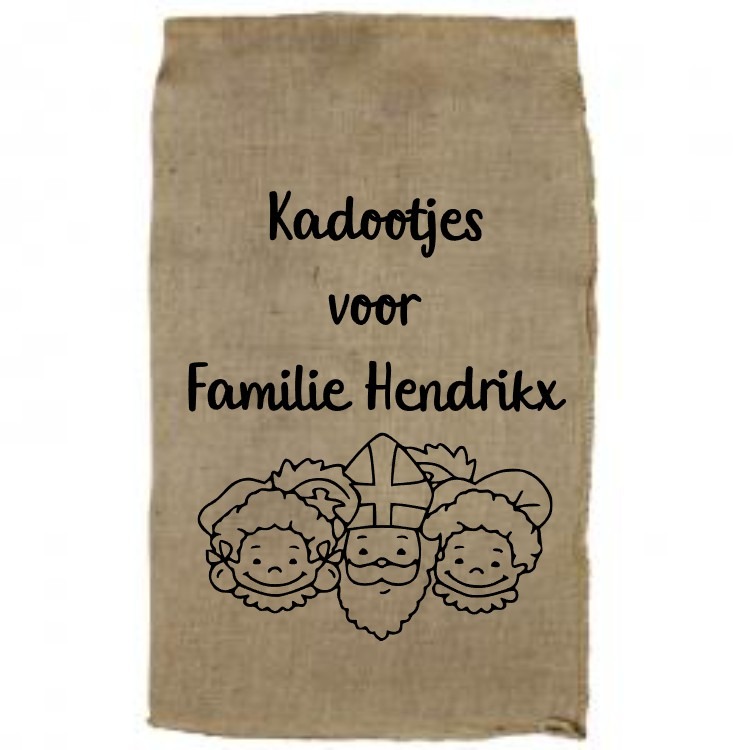 Grote jute zak voor cadeaus met familie naam 