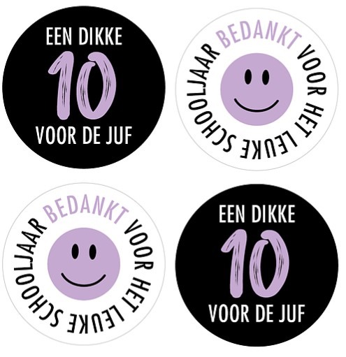 Stickers rond 35mm Een dikke 10 voor de juf Paars | per 10 stuks