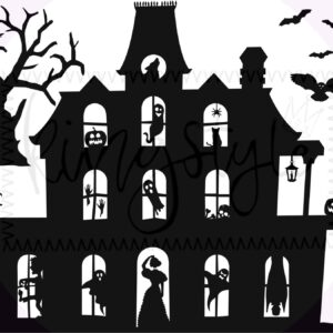 Statische raamstickers Halloween huis Herbruikbaar