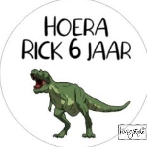 Traktatiestickers Dino T-rex met naam en leeftijd | per vel van 24 stuks