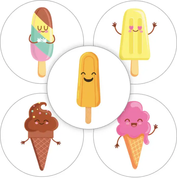 Stickers rond happy ijsjes assorti | per 10 stuks