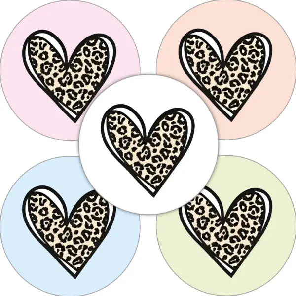 Stickers rond Panterprint hart pastel mix | per 10 stuks