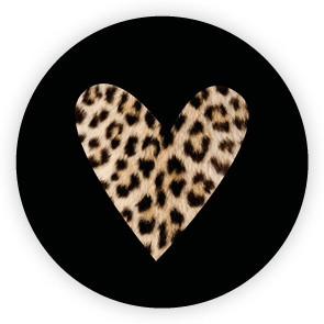 Stickers rond Zwart met panterprint hart | per 10 stuks